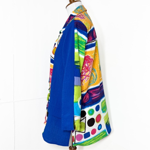 Ali Miles Artsy Multicolor Watercolor Printed 3/4 Sleeve Buttondown Shacket Top - Picture 6 of 8